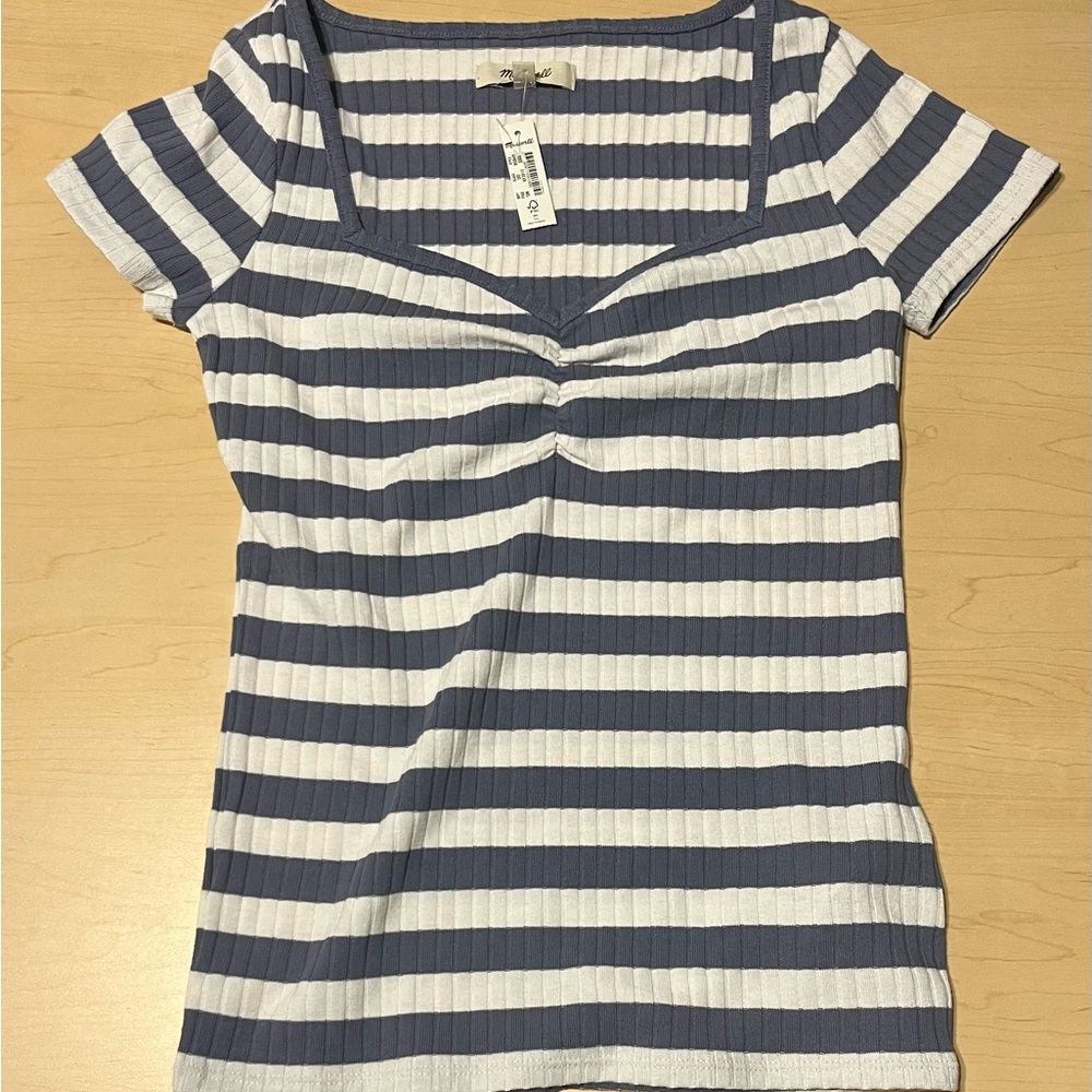 Madewell Blue and White Fitted Ribbed Tee